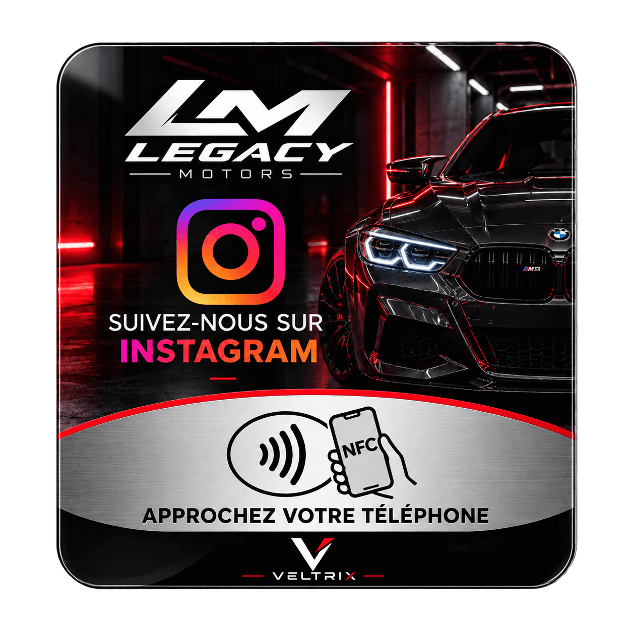 Plaque NFC Legacy Motors personnalisée pour Instagram